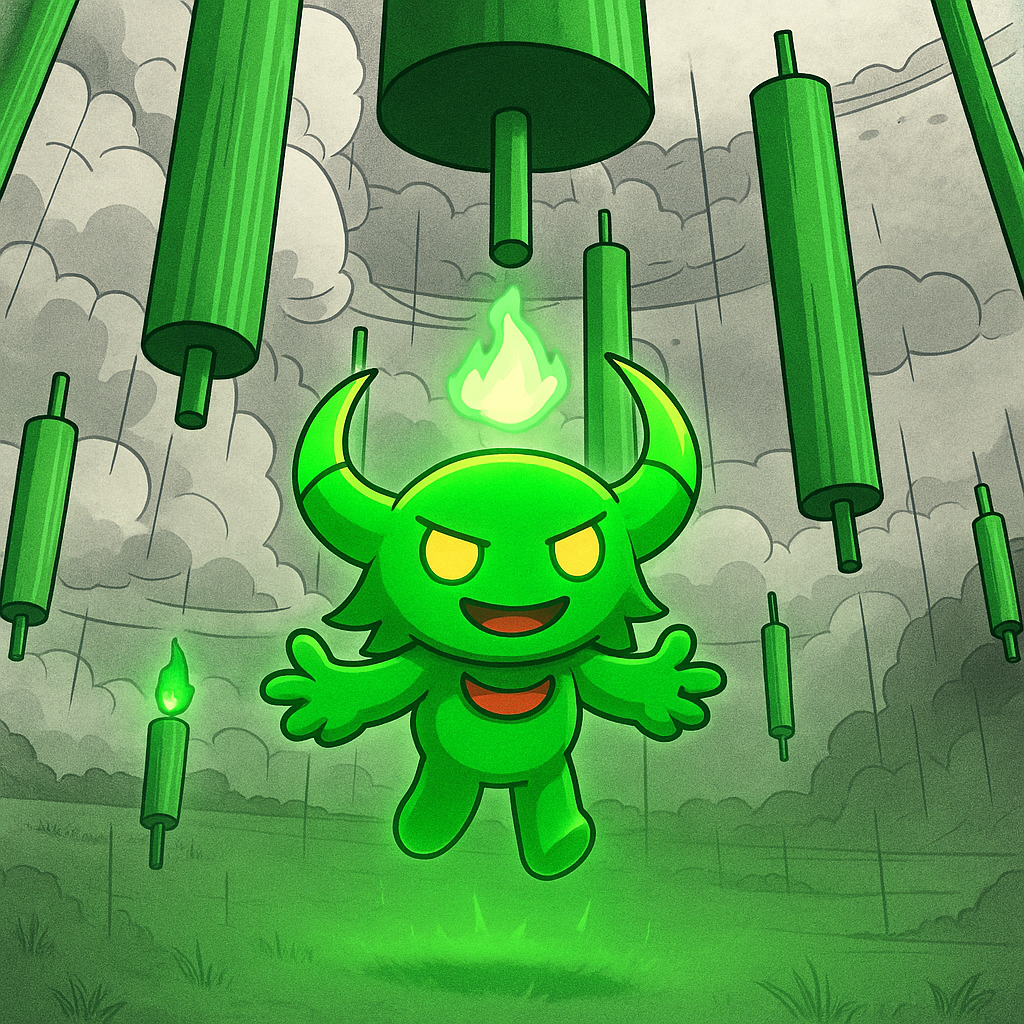 A glowing green glo character